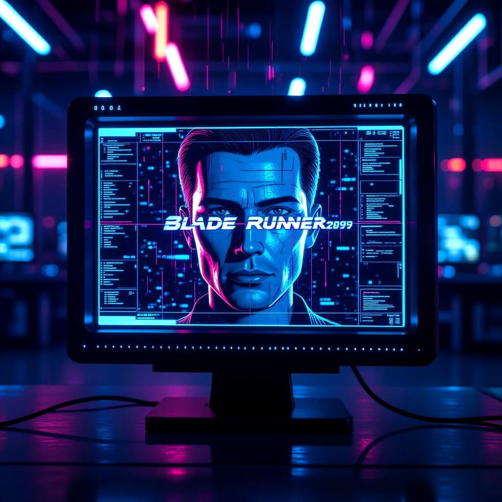 Super glitch and static face on a viewscreen with computer banks in the background.