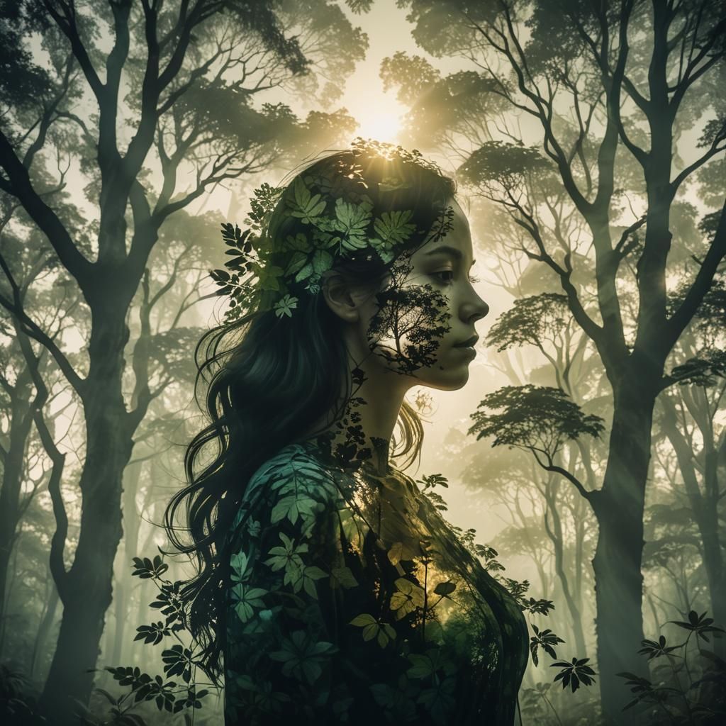 Double exposure - A lady & lush green forest 🍀  by @Anna Mariana