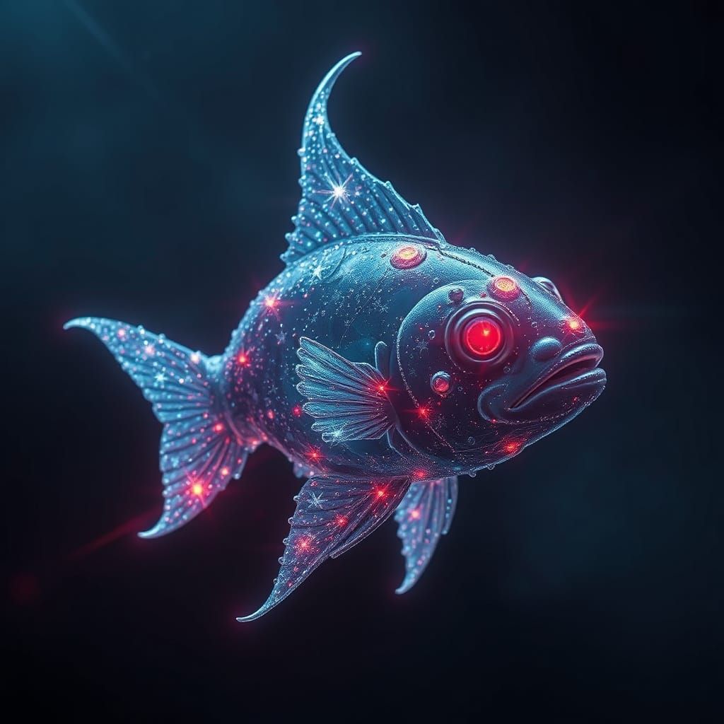 Glowing Star-Fish-Alien in Dark Space Void
