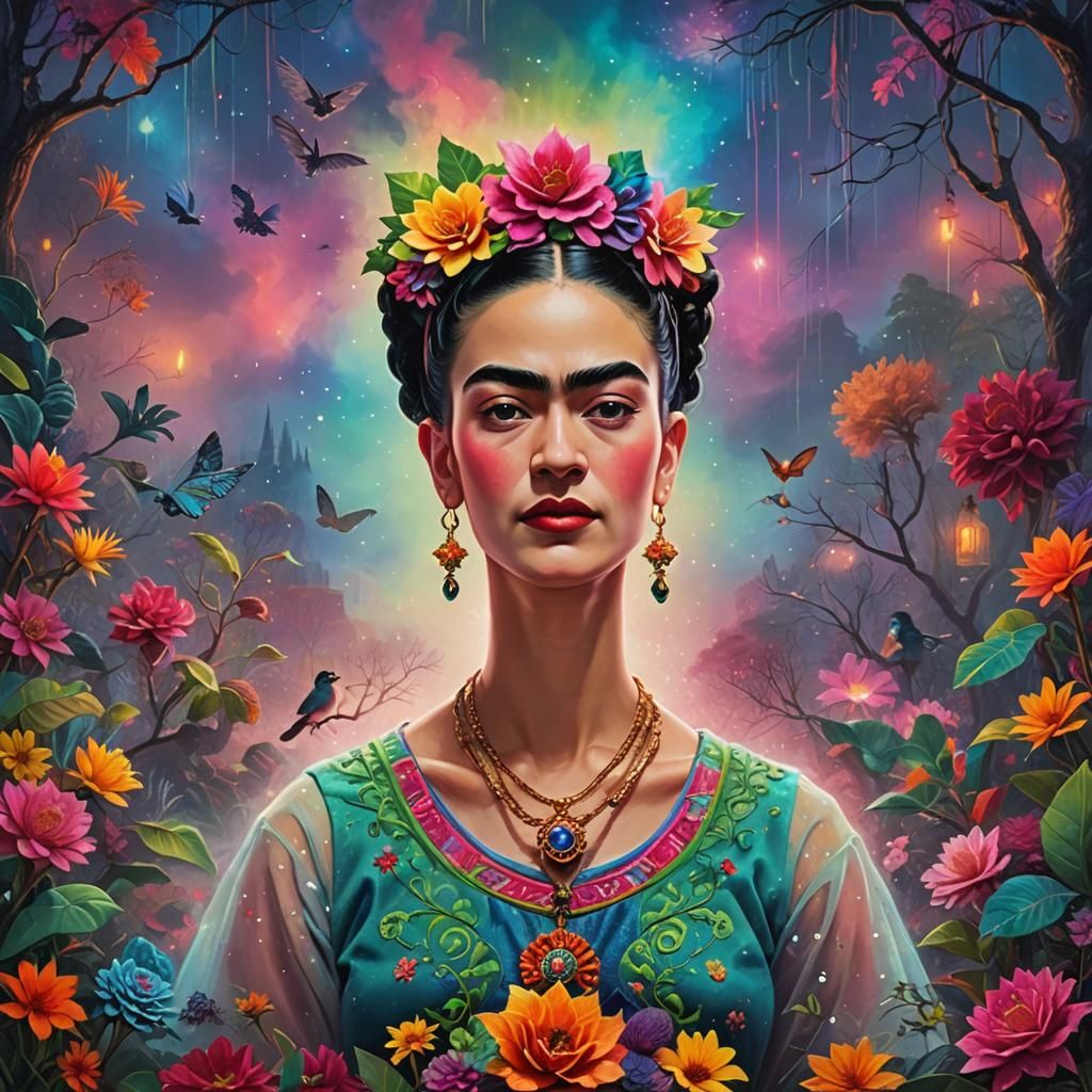 Frida Kahlo art Holiday Vibes  minimalism modern    with neo...