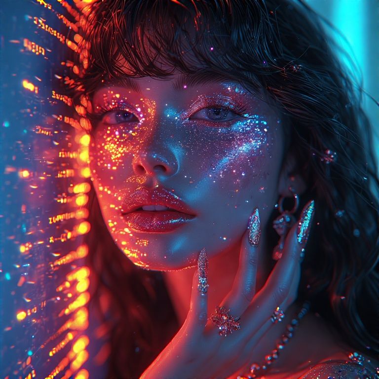space fantasy sensual (portait:1.5) cute girl, sparkling mak...