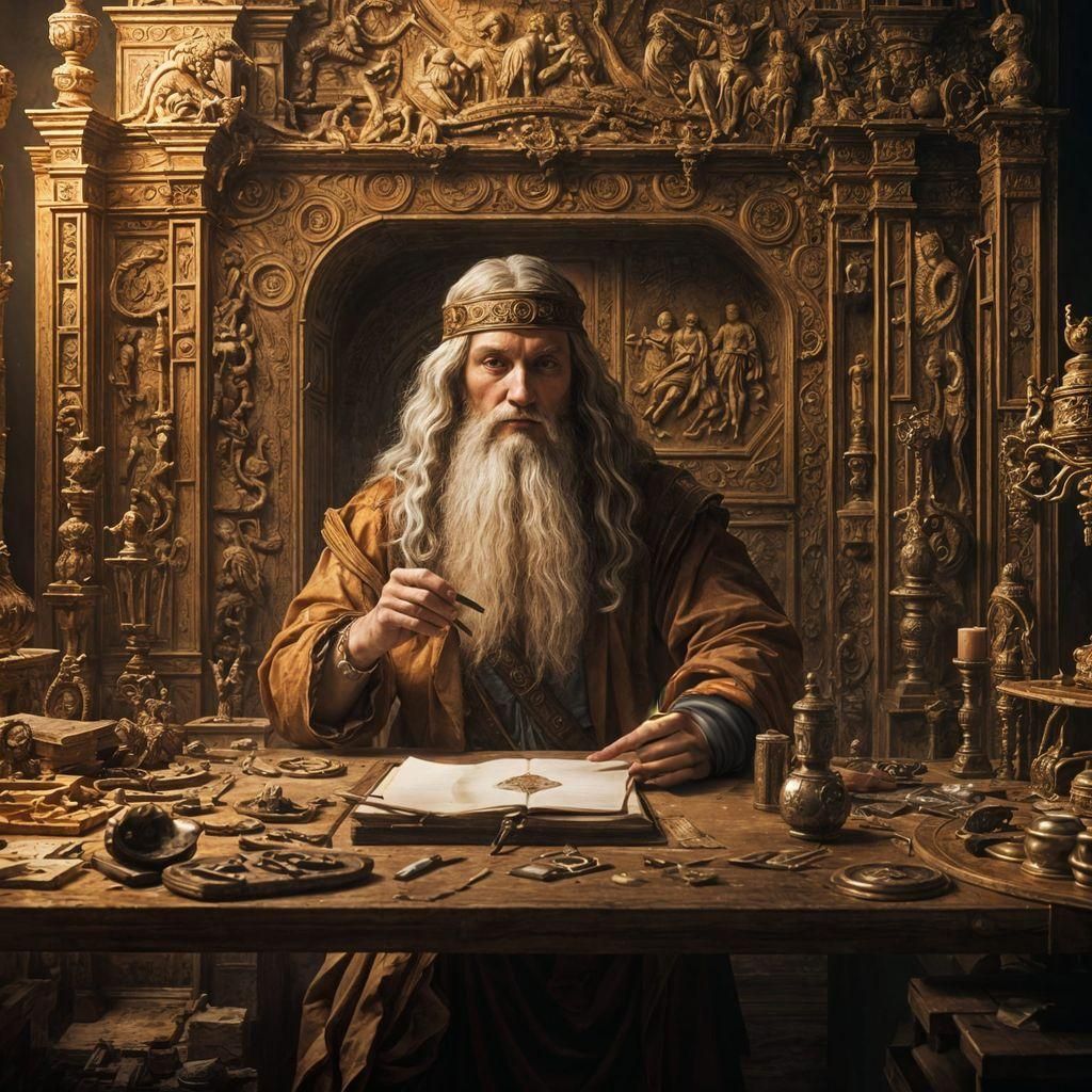 DaVinci with Antikythera Device: Detailed Matte Painting