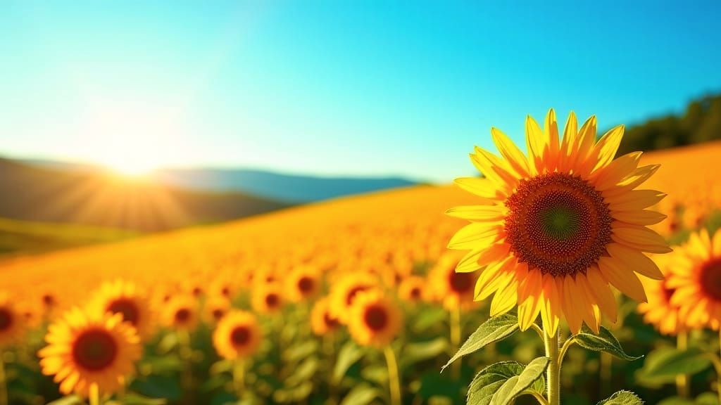 Sunflowers in Southern France Under Blue Sky