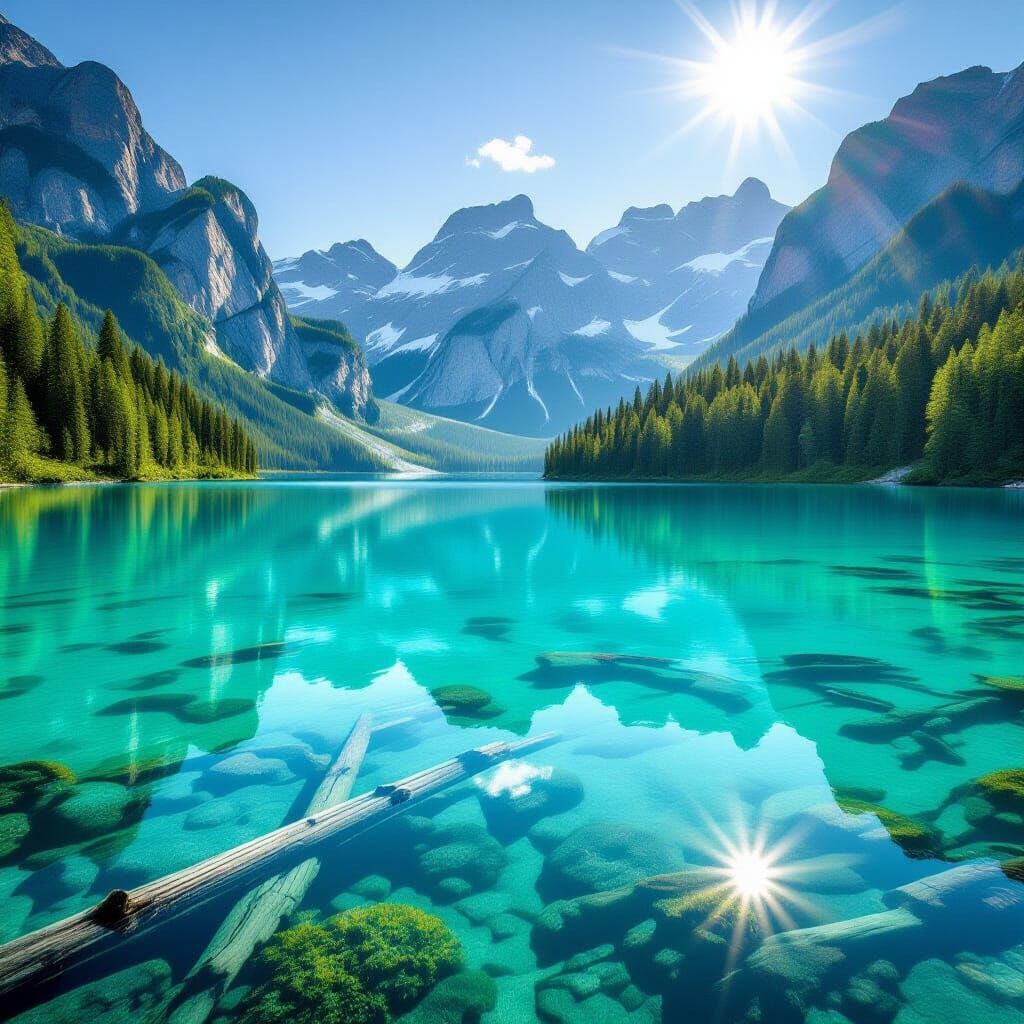 Crystal Lake Reflections in Hyper-Realistic Landscape