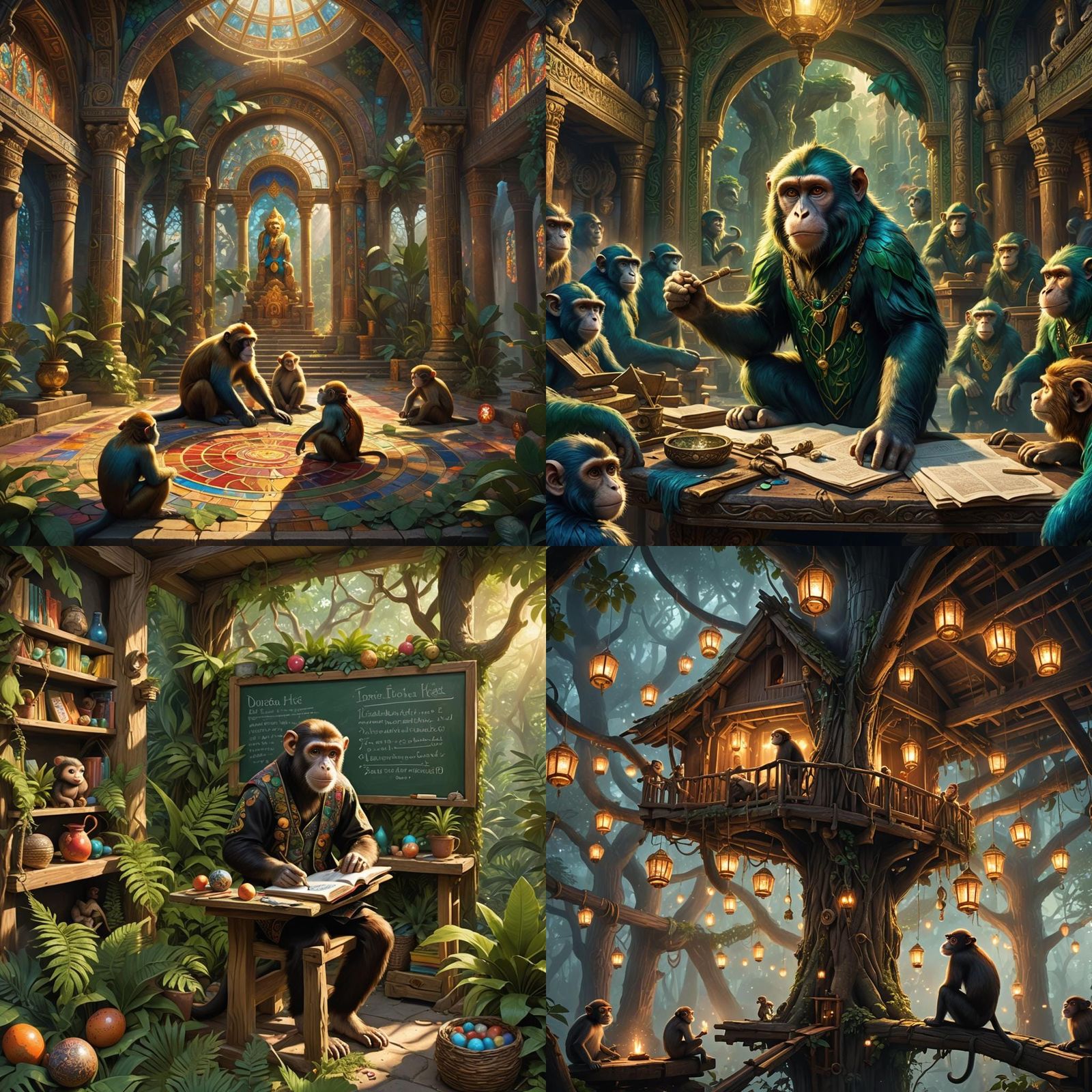 Monkey Teaching a Class in Fantasy Art Style