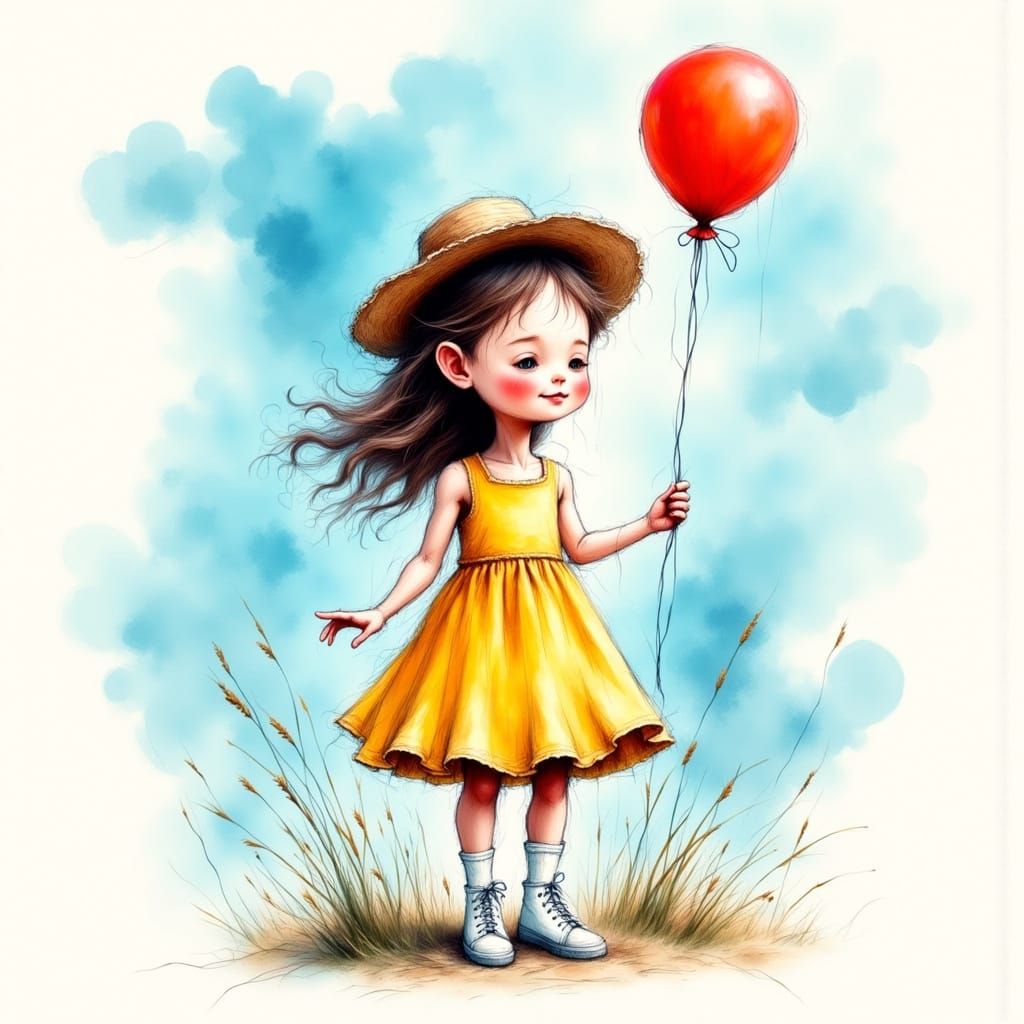 Vibrant Whimsy: Joyful Child in Sunny Blue Skies
