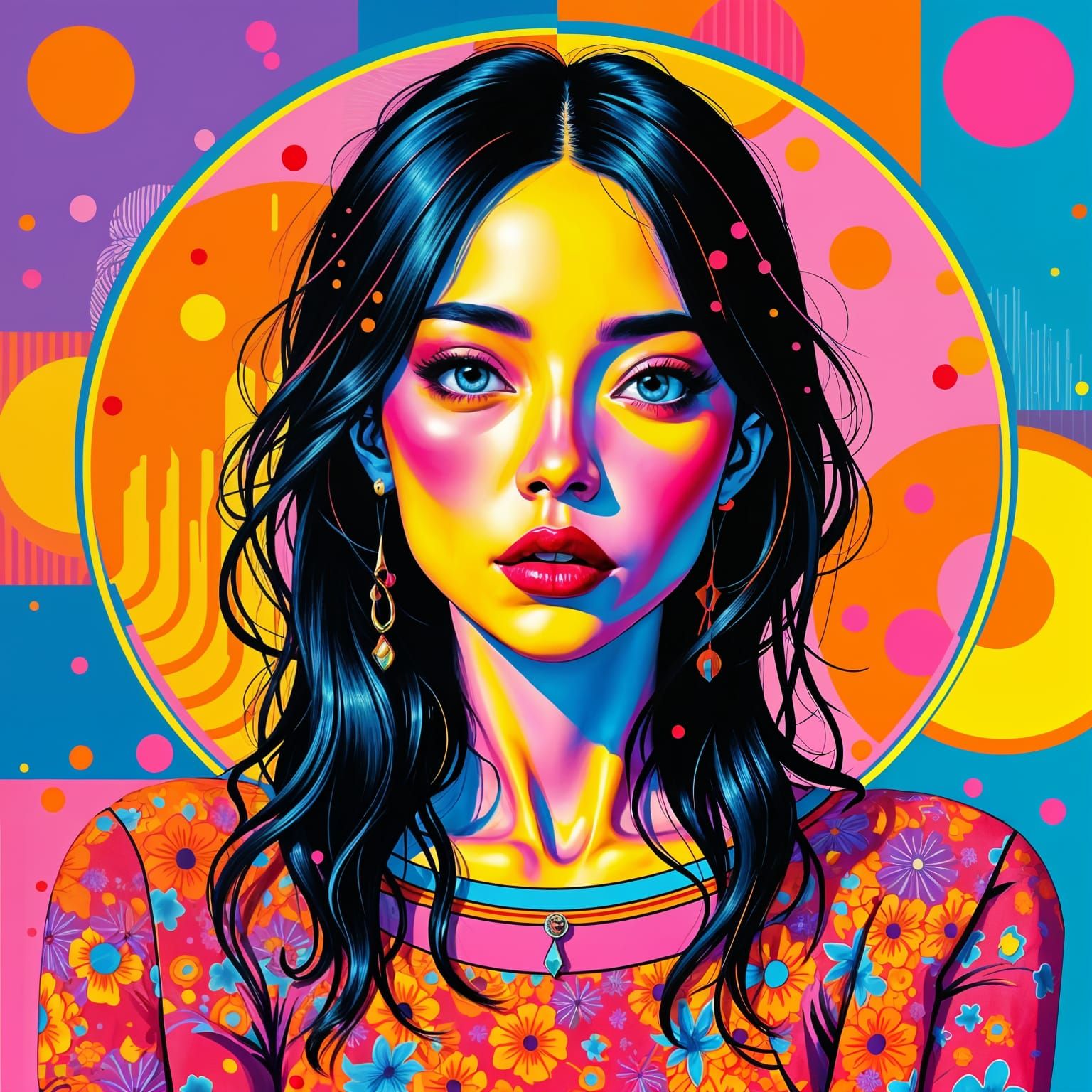 Futuristic Pop Art Portrait of a Young Woman