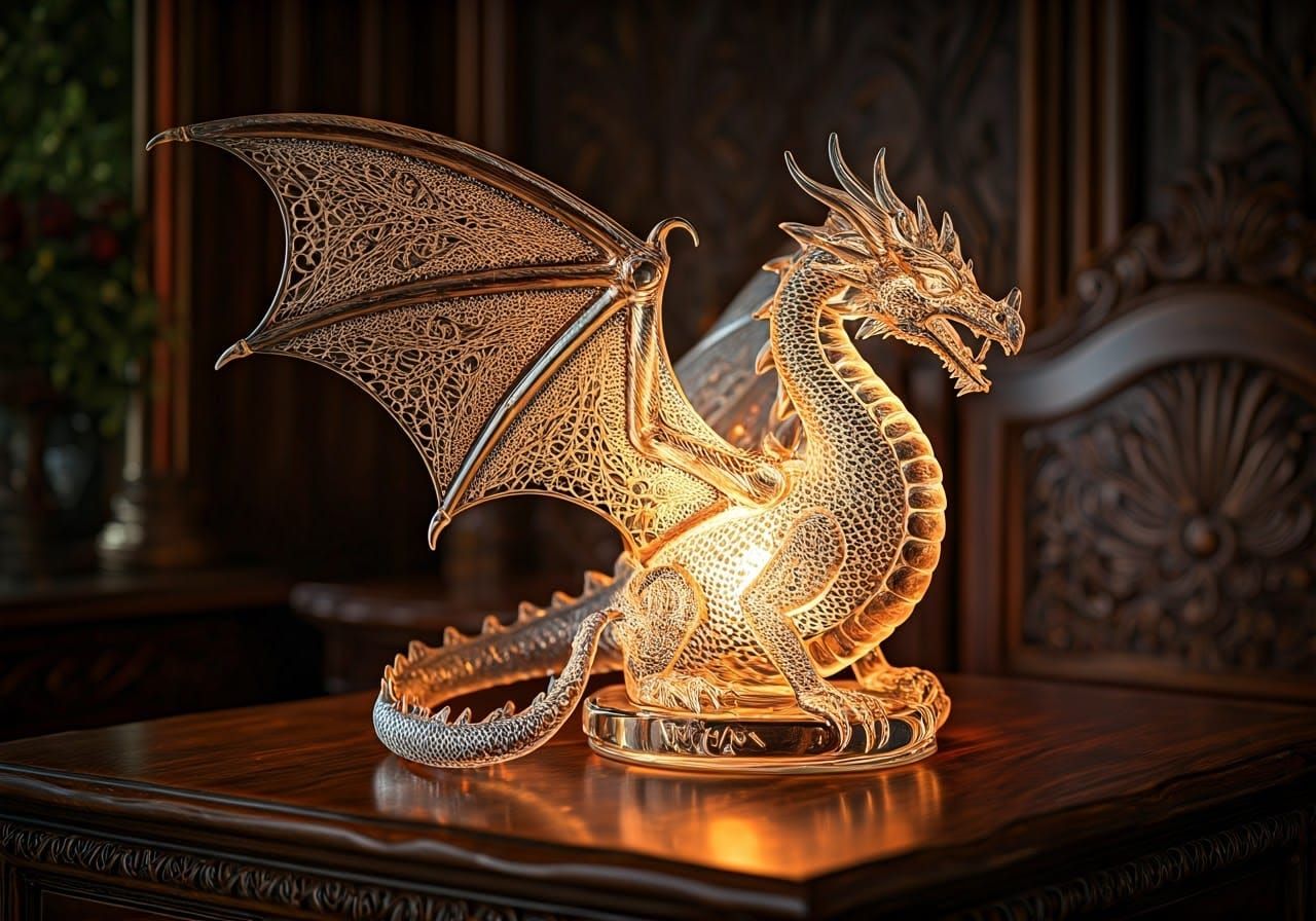 Glass dragon lamp  by @Ishara