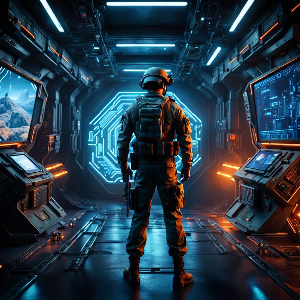 Futuristic Israeli Soldier in High-Tech Bunker