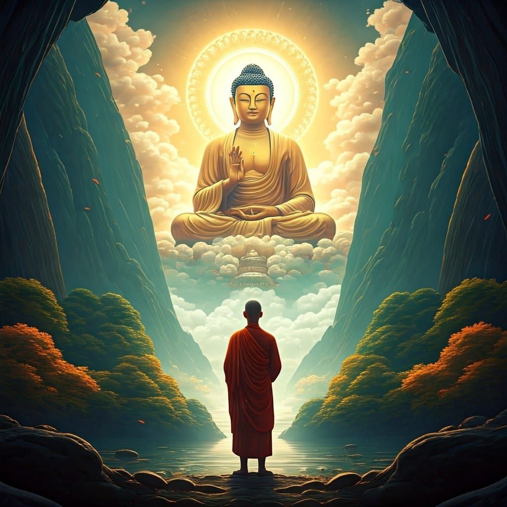 Monk in Golden Light: Art Nouveau Digital Art