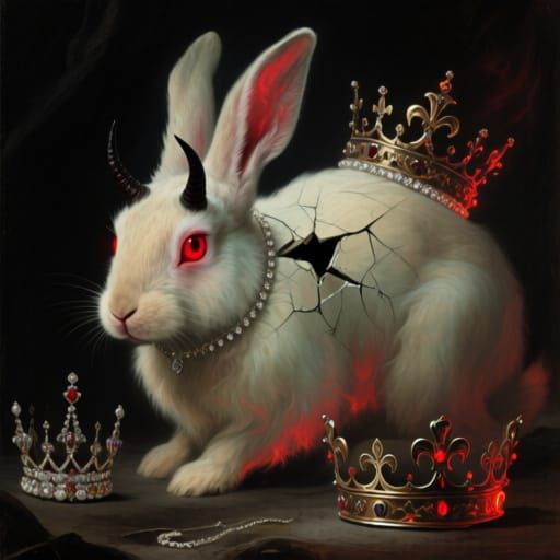 Devil-bonded rabbit changes crowns and tiaras 
Crowns and Tiaras by Caravaggio and Otto Dix