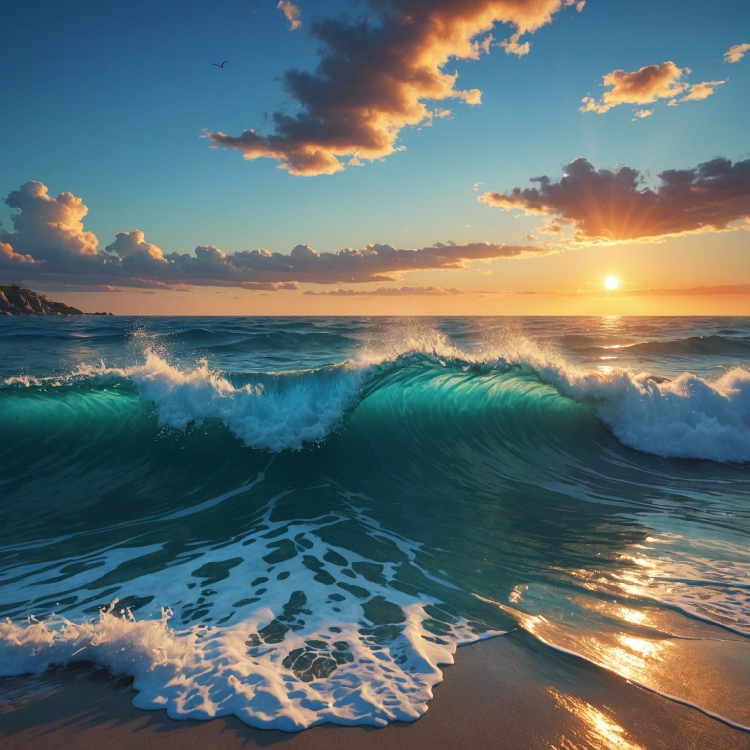 The most beautiful hyper-realistic azure sea and a bright su...