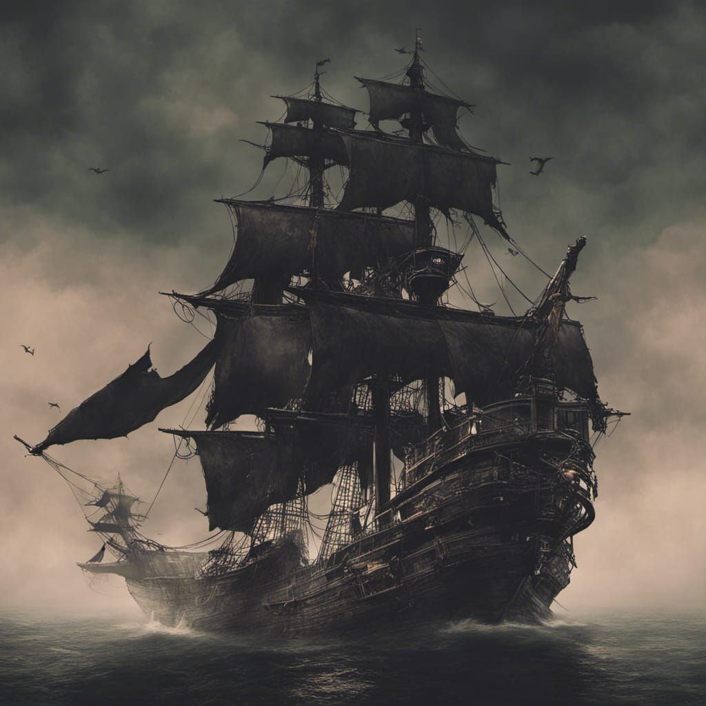 Haunted pirate ship sailing horror, ghastliness, evil, spine-chilling ...