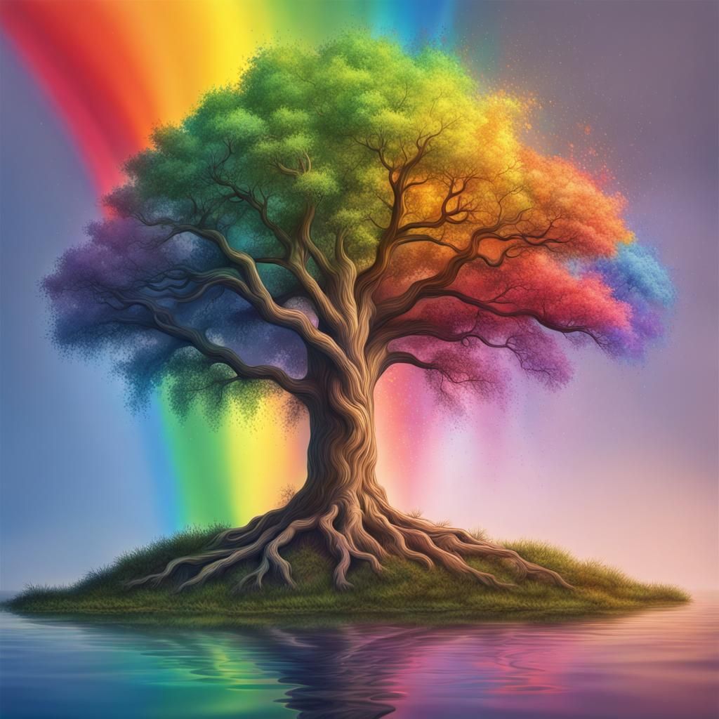 tree with rainbow in the background