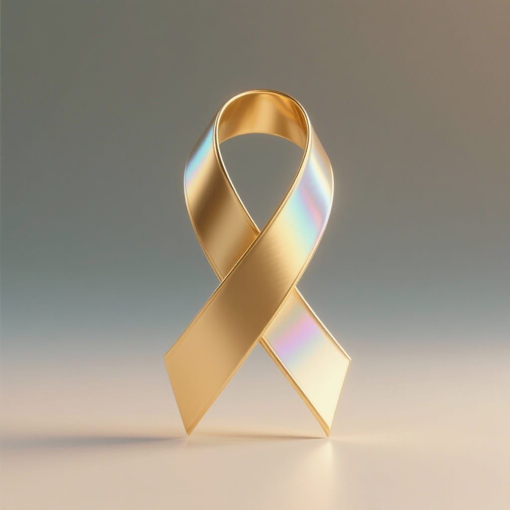 Golden Cancer Awareness Ribbon 3D Illustration
