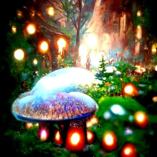 Giant mushrooms with fairy lights