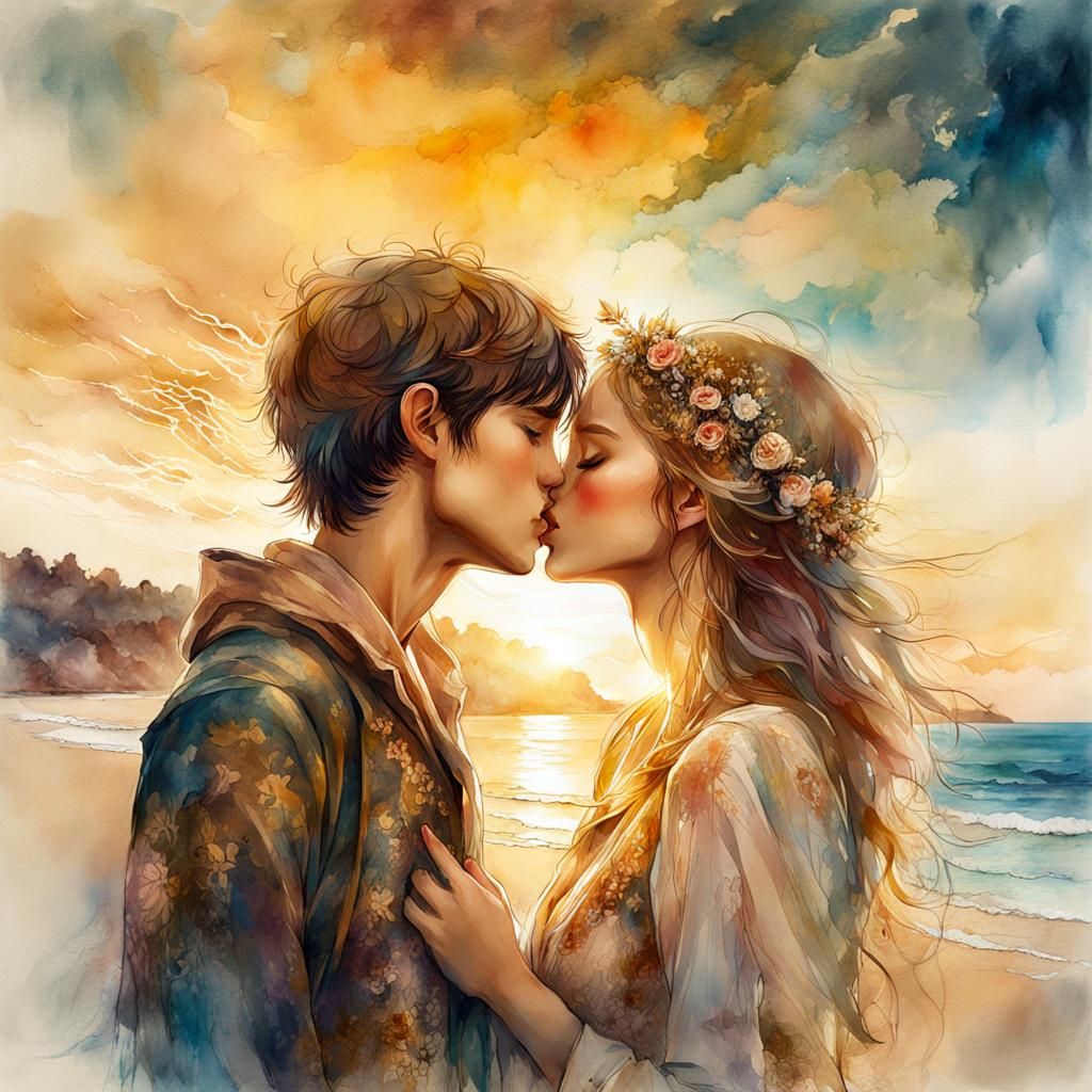 First kiss, on the beach  by @Vonne