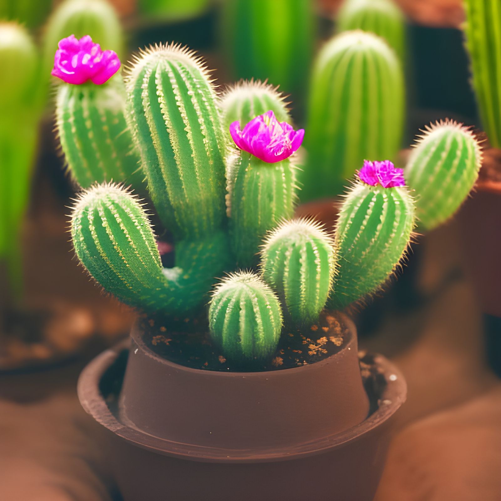blooming cactus in a flowerpot  by @Mila K
