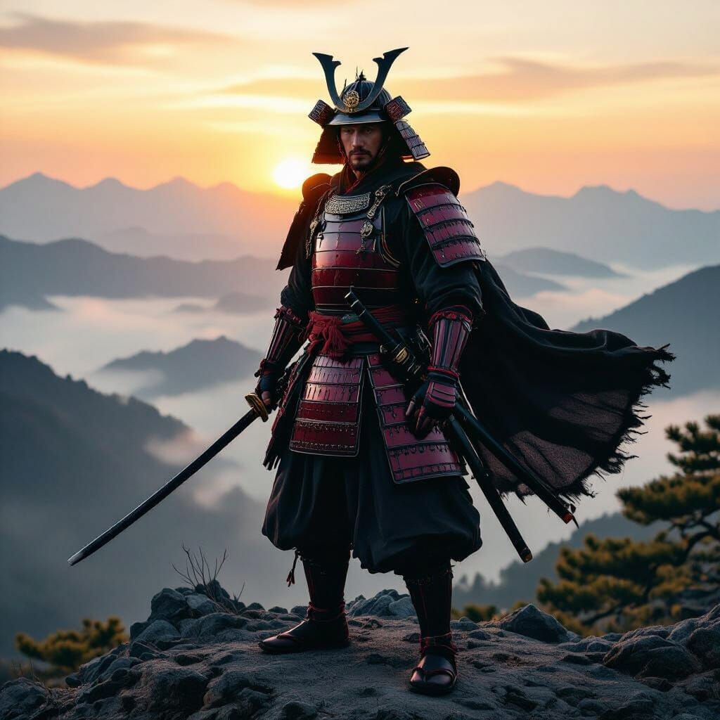**Detailed Cinematic Portrait of a
Noble Samurai Warrior, fu...