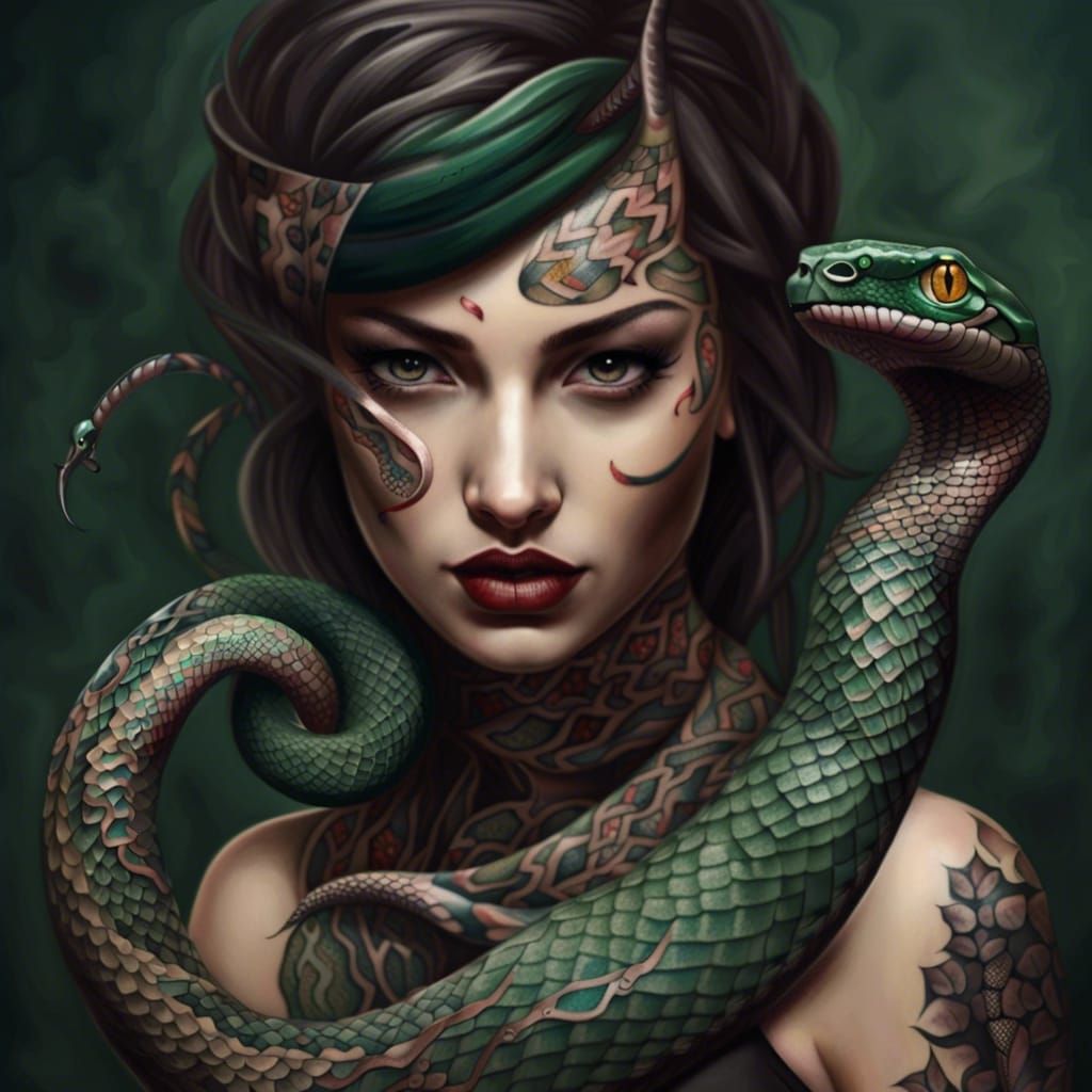 Snake tattoo girl 🐍 - AI Generated Artwork - NightCafe Creator