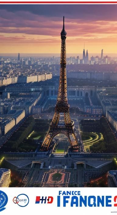 Comic style poster of France 2024, with the Eiffel Tower and...