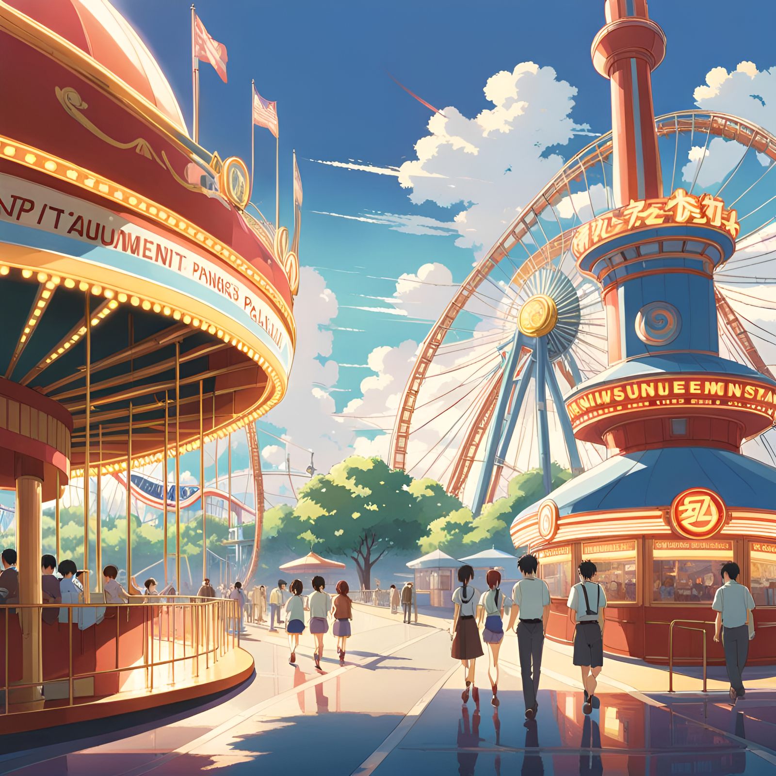 A Day at the Amusement Park by Makoto Shinkai - AI Generated Artwork ...