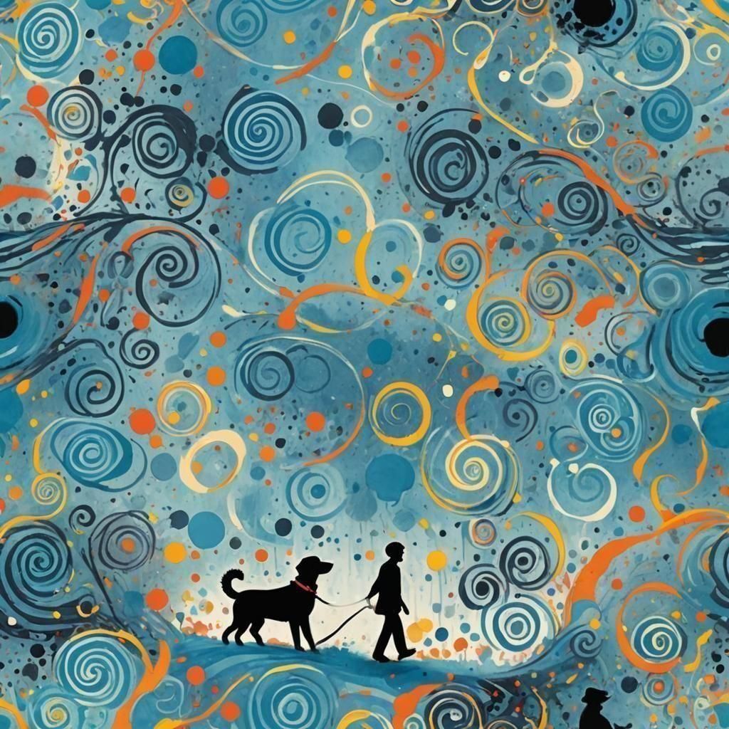 a simple minimalistic 
drawing with a background of many various shades of blue paint splattered on the cover completely covering it, and...