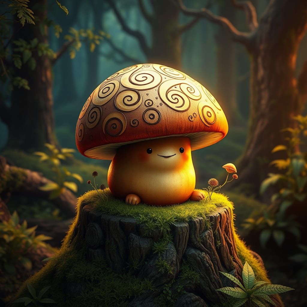 Enchanted Fungal Companion in a Mystical Forest