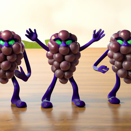 3d render 3 silly grapes dancing on the table