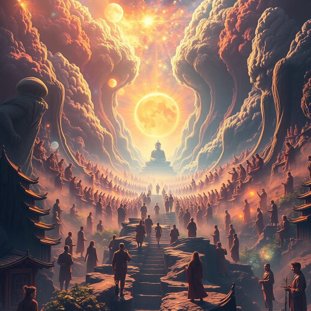 Ethereal Birth Realm in Vibrant, Triadic Colors