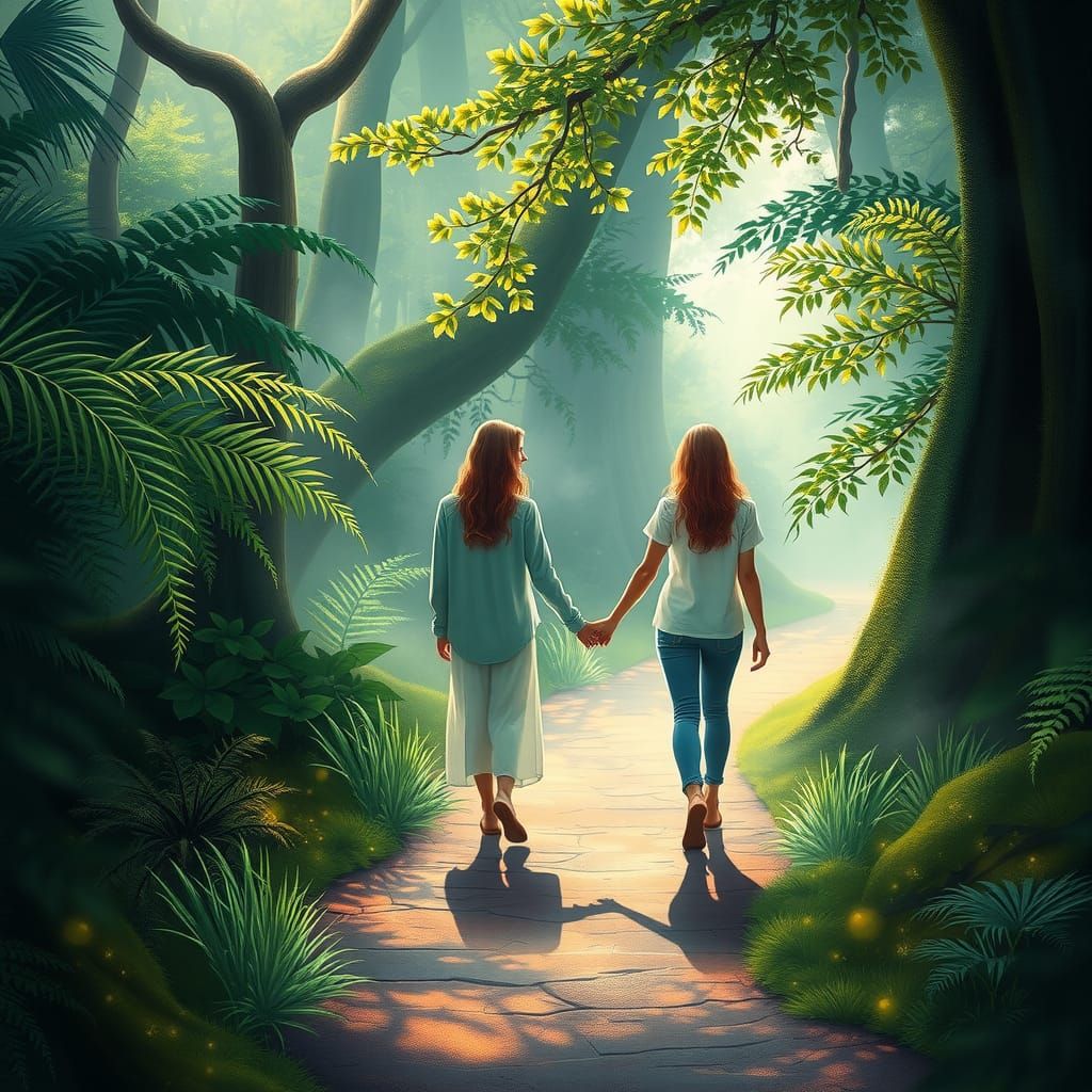 Lesbian couple on a date in the forest
