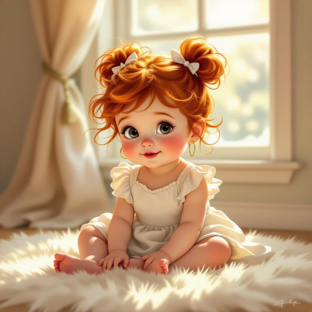 Cute Baby Girl with Red Hair Playing