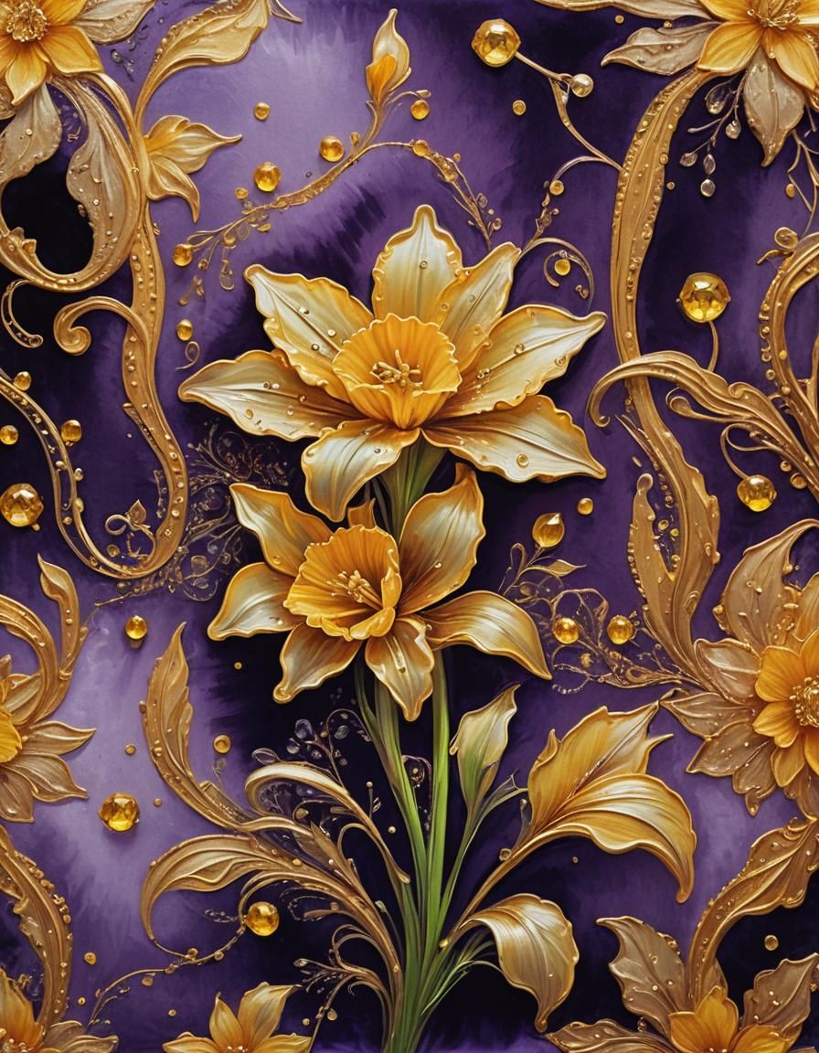 Golden Gem Flower on Velvet Pillow in Crystal Hall