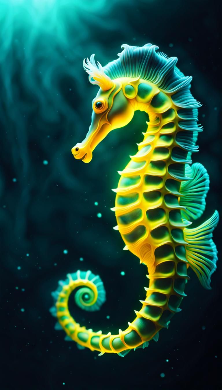 Bioluminescent sea horse   by @Exnir26
