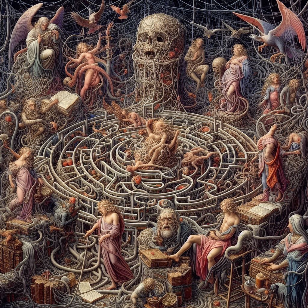 The labyrinth of our hearts, it seethes, In tangled webs of ...