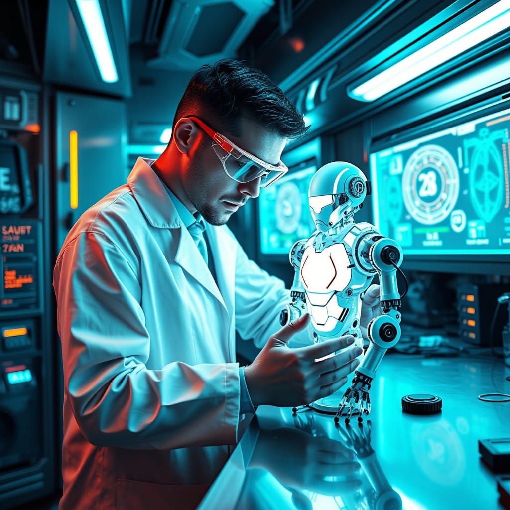 Futuristic Laboratory in Neon-Lit High-Tech Style