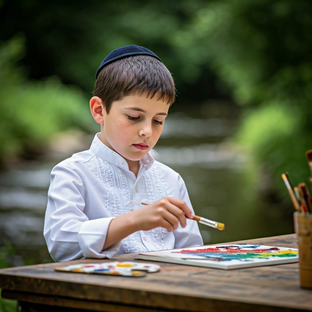 Young Boy Painting En Plein Air in Impressionist Style