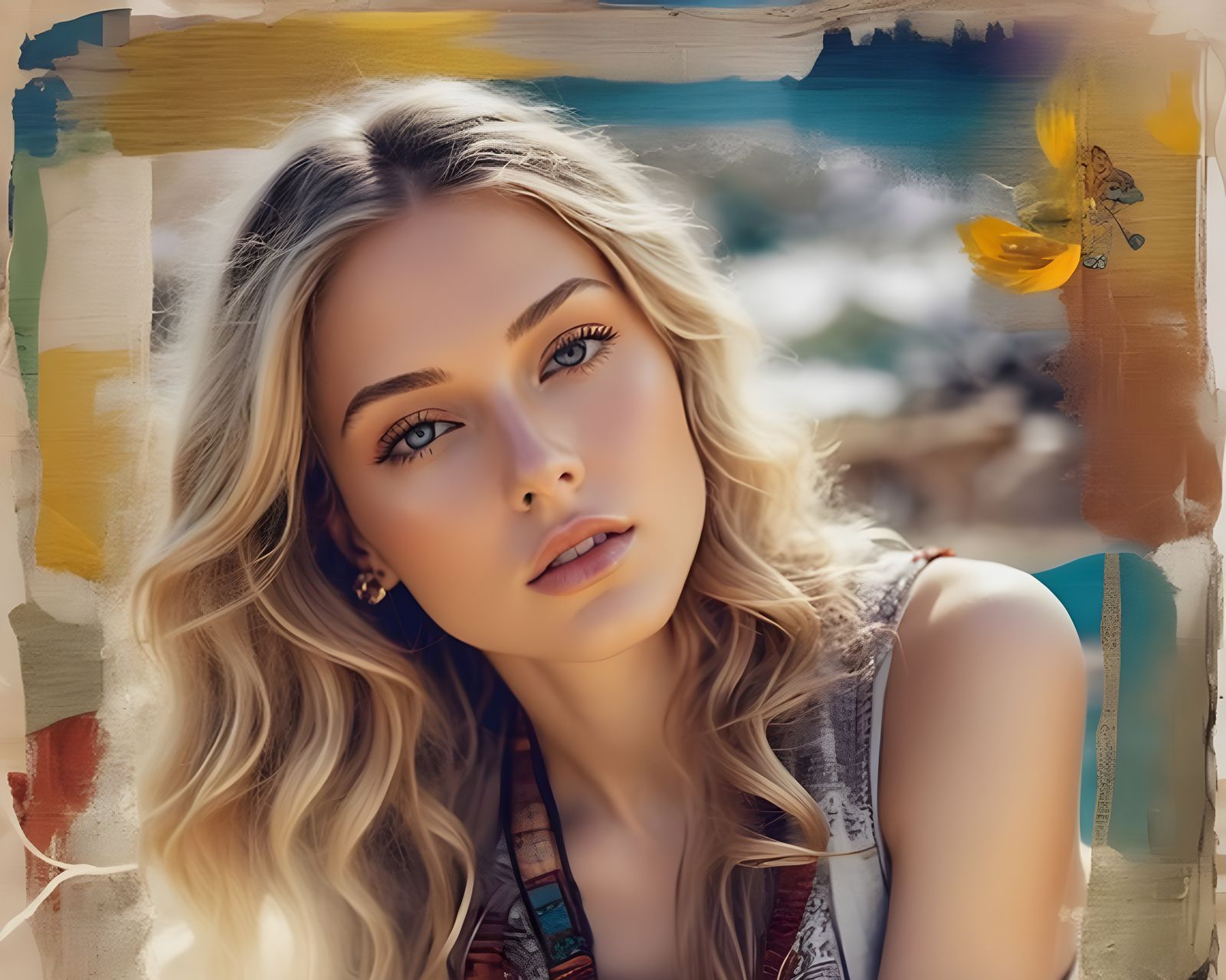 Beautiful woman portrait, hippie clothes