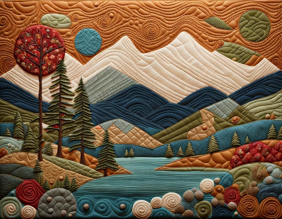 Imaginative scenes of nature and mountains and lakes featuring a rich array of tactile elements, such ...  by @Harry-Lagman