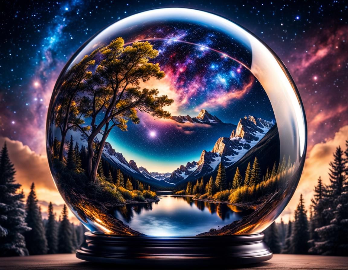Heavenly night sky, full of stars, in a polychromatic glass ball   by @Mike 