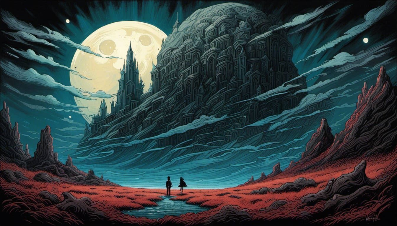 "Ghosting": moonscape:: epic eerie surreal cosmic Dark Fanta...