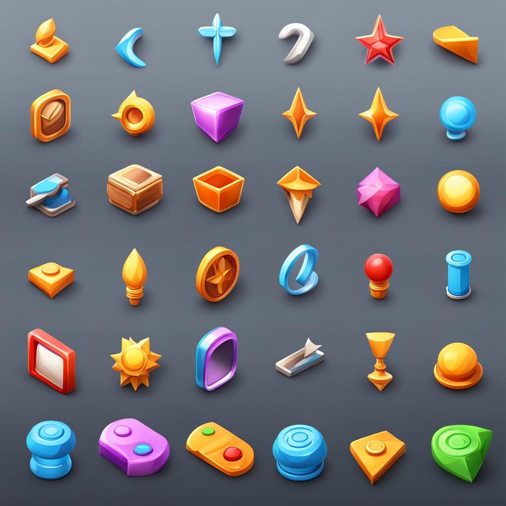 3d icons for game powers , minimalist elegant design