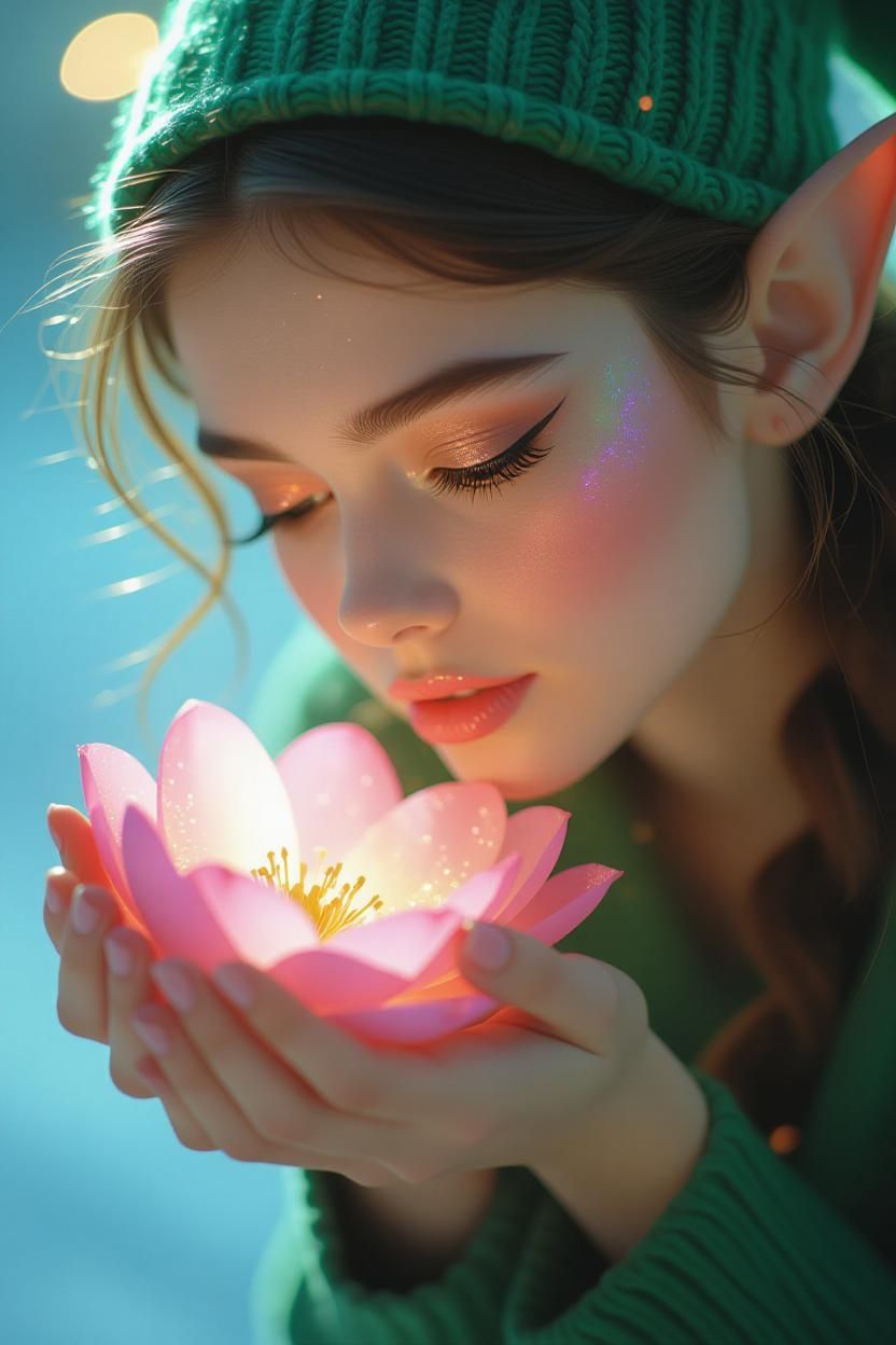 Elf and glowing lotus