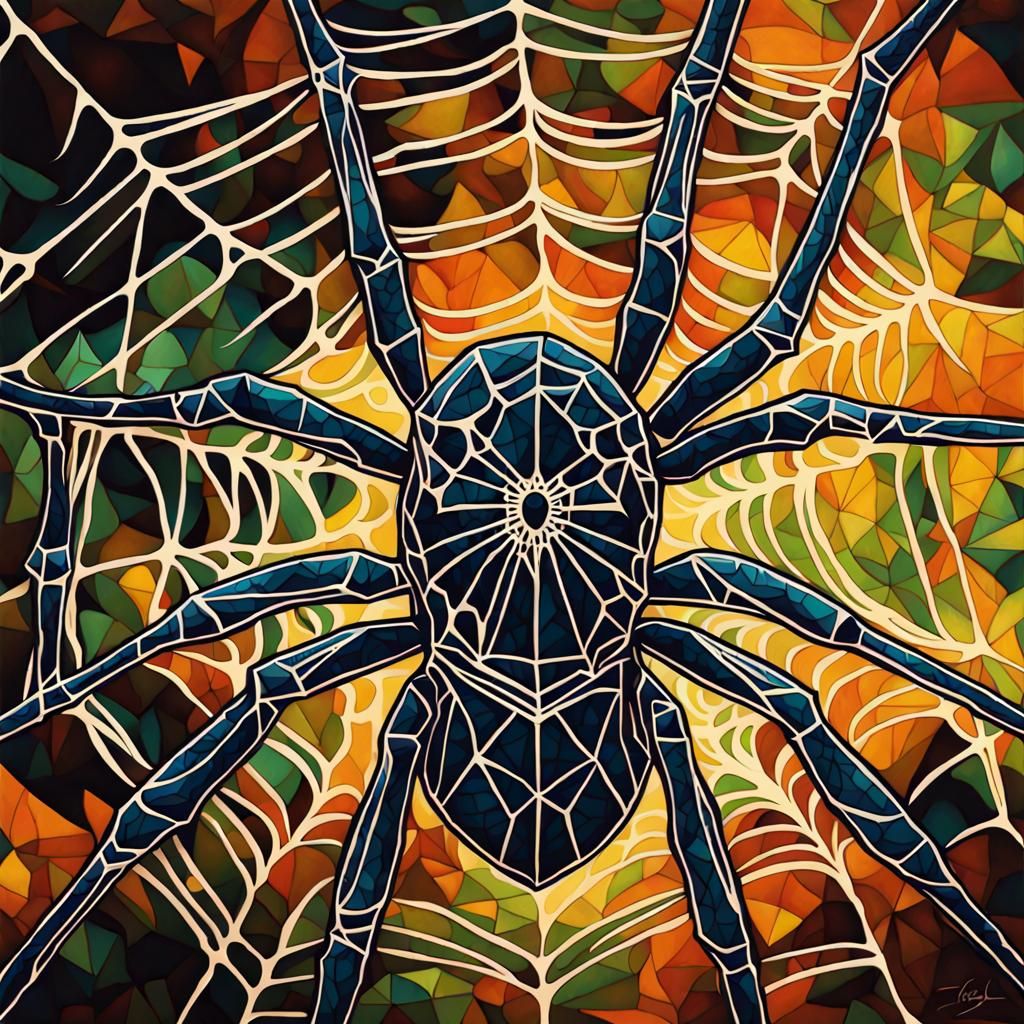 Spider. Van Gogh deep color geometric abstract art acrylic a...