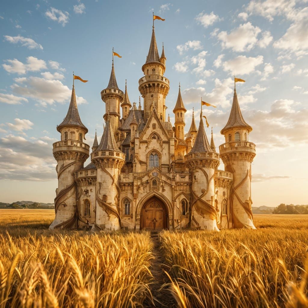 Golden Liquid Castle Amidst Iron Wheat Fields