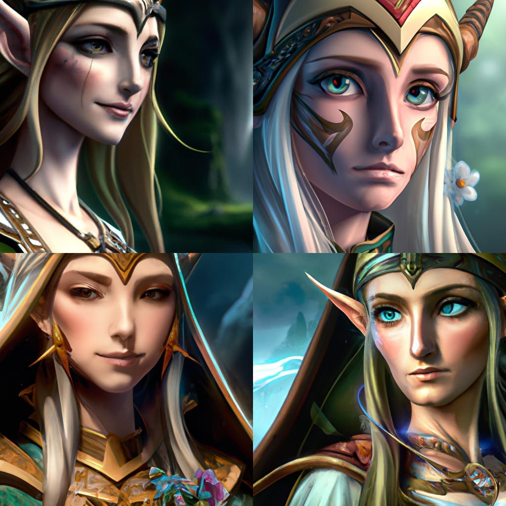 Portrait paintings of Princess Zelda as a High Elf, and Cleric. - AI ...