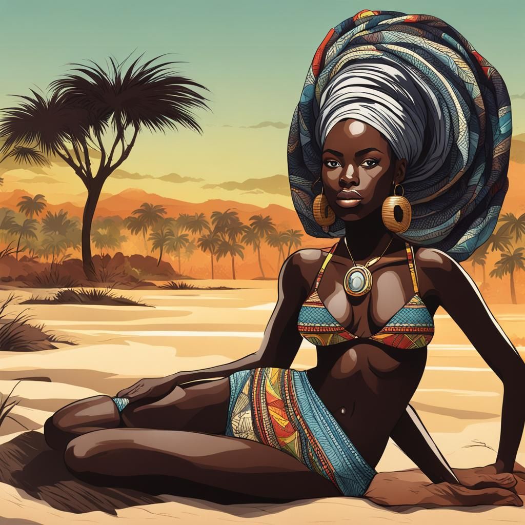 African Black Beauty with bikini landscape