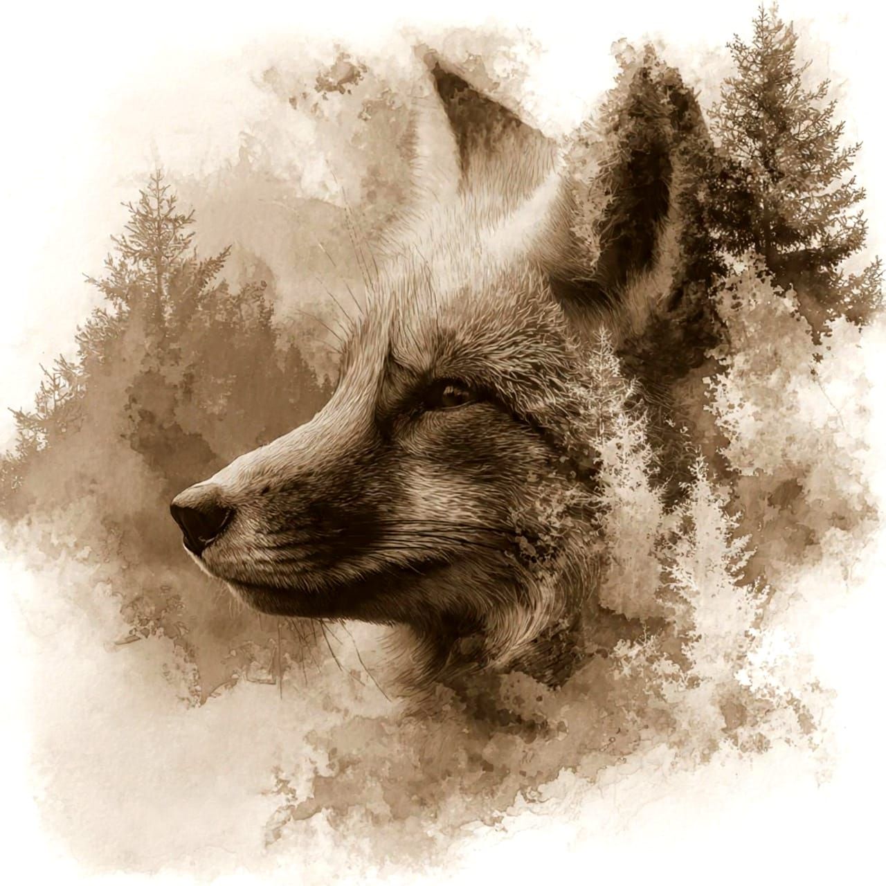 Brown Fox Snowy Double Exposure