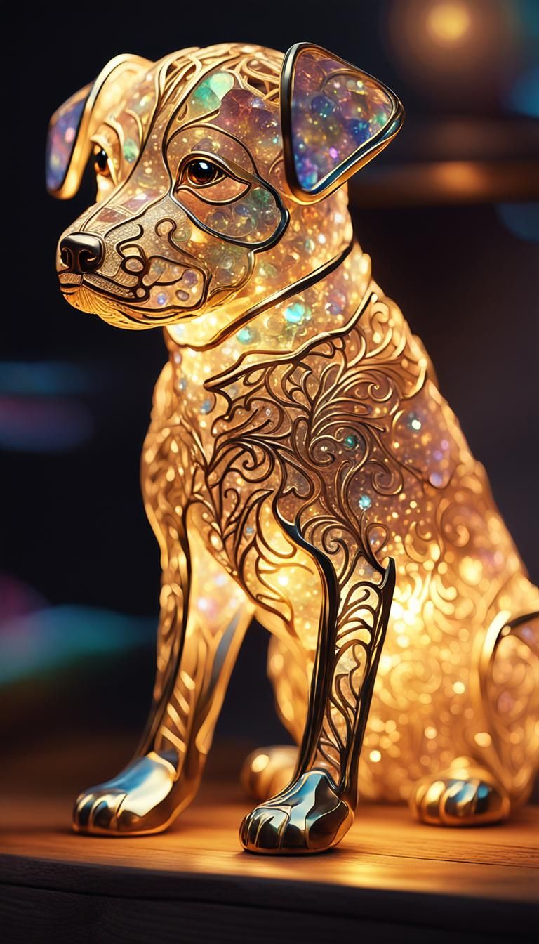 masterpiece image of a puppy shaped crystal lamp   by @Divahdeb