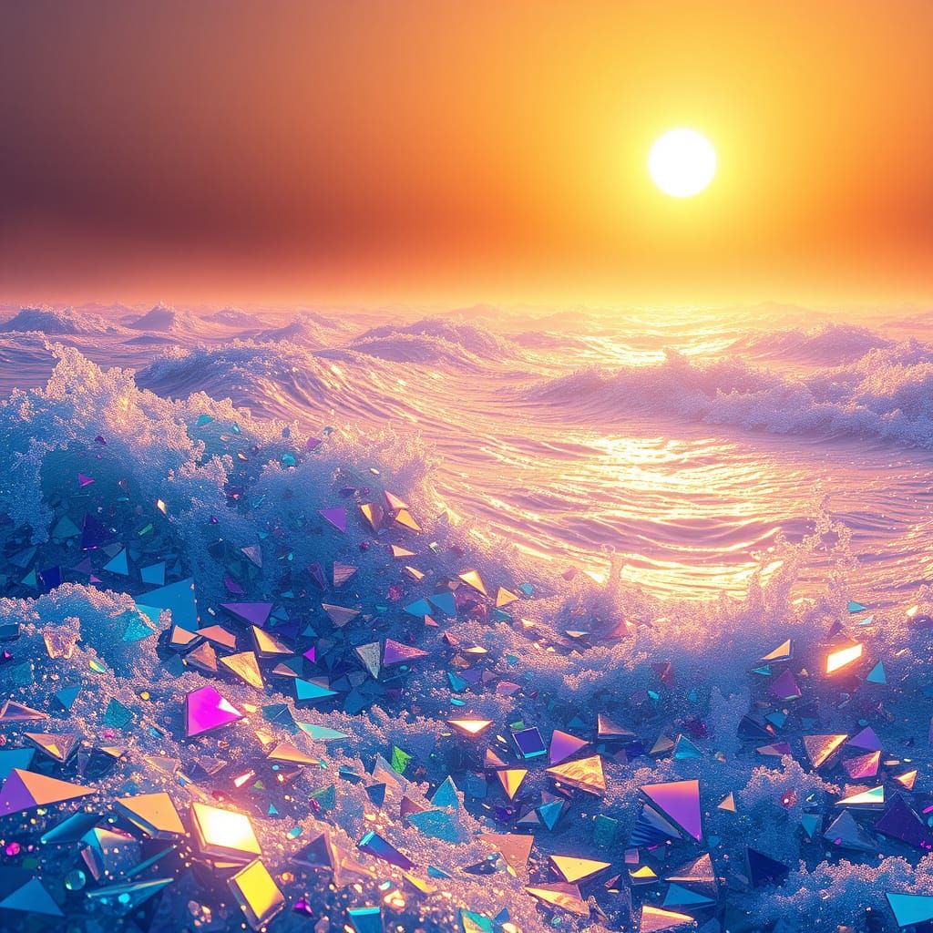 Iridescent Glass Ocean Shimmers in Sunlight